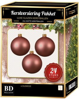 Bellatio Decorations Oudroze Kerstversiering Kerstballen 24-delig 6 en 8 cm - Kerstbal