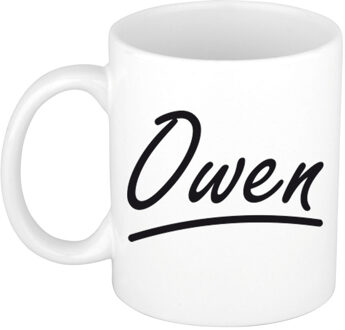 Bellatio Decorations Owen Naam koffiemok - beker - met sierlijke letters - wit - 300 ml - Cadeau - Heren