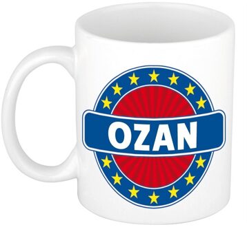 Bellatio Decorations Ozan voornaam koffiemok - beker - wit/blauw - 300 ml - Cadeau - Heren - Collega - Vaderdag Multi