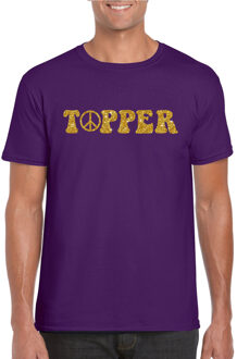 Bellatio Decorations Paars Flower Power t-shirt Topper met gouden letters heren