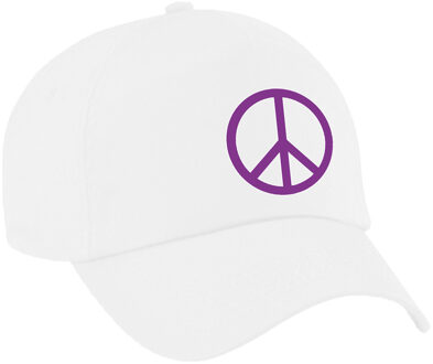 Bellatio Decorations Paars peace teken verkleed pet/cap wit volwassenen - Verkleedhoofddeksels