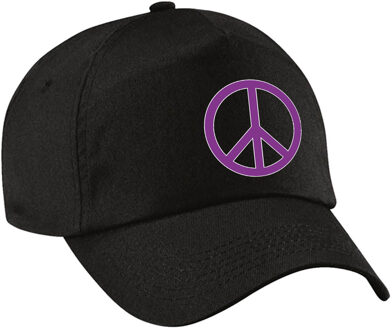 Bellatio Decorations Paars peace teken verkleed pet/cap zwart volwassenen - Verkleedhoofddeksels