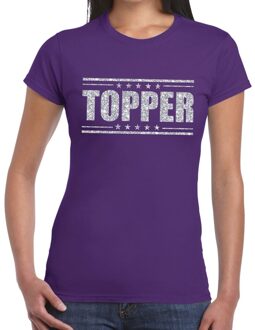 Bellatio Decorations Paars Topper shirt in zilveren glitter letters dames - Toppers dresscode kleding XS