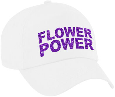 Bellatio Decorations Paarse glitter letters flower power verkleed pet/cap wit volwassenen - Verkleedhoofddeksels