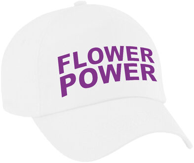 Bellatio Decorations Paarse letters flower power verkleed pet/cap wit volwassenen - Verkleedhoofddeksels