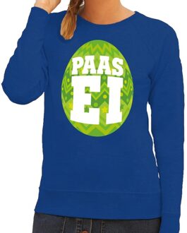 Bellatio Decorations Paas sweater blauw met groen ei voor dames 2XL