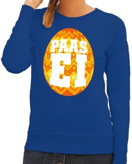 Bellatio Decorations Paas sweater blauw met oranje ei voor dames 2XL