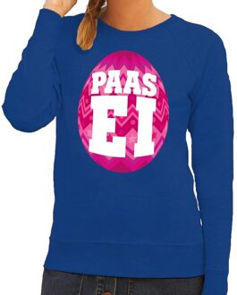 Bellatio Decorations Paas sweater blauw met roze ei voor dames 2XL