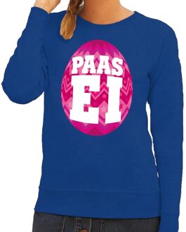 Bellatio Decorations Paas sweater blauw met roze ei voor dames