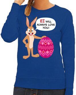 Bellatio Decorations Paas sweater Ei will always love you blauw voor dames 2XL