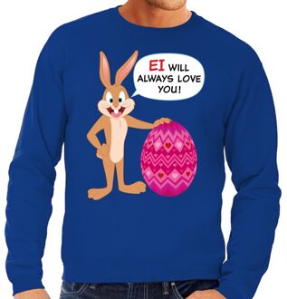 Bellatio Decorations Paas sweater Ei will always love you blauw voor heren 2XL