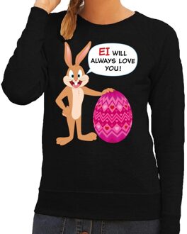 Bellatio Decorations Paas sweater Ei will always love you zwart voor dames 2XL