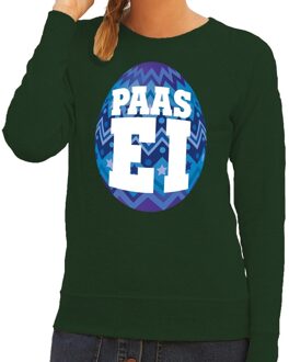 Bellatio Decorations Paas sweater groen met blauw ei voor dames 2XL