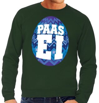 Bellatio Decorations Paas sweater groen met blauw ei voor heren 2XL