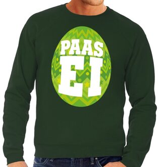 Bellatio Decorations Paas sweater groen met groen ei voor heren 2XL