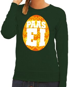 Bellatio Decorations Paas sweater groen met oranje ei voor dames 2XL