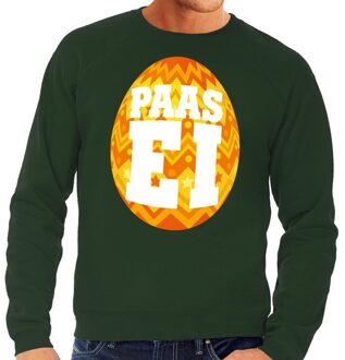 Bellatio Decorations Paas sweater groen met oranje ei voor heren 2XL