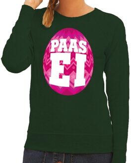 Bellatio Decorations Paas sweater groen met roze ei voor dames 2XL