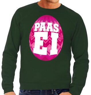 Bellatio Decorations Paas sweater groen met roze ei voor heren 2XL