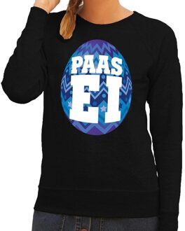 Bellatio Decorations Paas sweater zwart met blauw ei voor dames 2XL