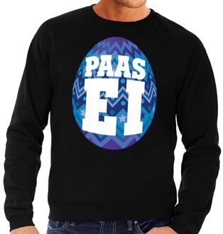 Bellatio Decorations Paas sweater zwart met blauw ei voor heren 2XL