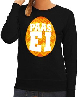 Bellatio Decorations Paas sweater zwart met oranje ei voor dames 2XL