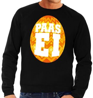 Bellatio Decorations Paas sweater zwart met oranje ei voor heren