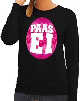 Bellatio Decorations Paas sweater zwart met roze ei voor dames 2XL