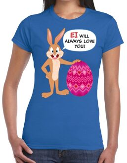 Bellatio Decorations Paas t-shirt Ei will always love you blauw voor dames XS