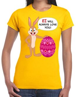 Bellatio Decorations Paas t-shirt Ei will always love you geel voor dames 2XL