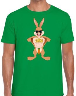 Bellatio Decorations Paas thema t-shirt - Pasen - stoere paashaas - shirt voor heren - groen - homor thema kleding