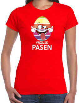 Bellatio Decorations Paasei die tong uitsteekt vrolijk Pasen t-shirt / shirt - rood - dames - Paas kleding / outfit XL