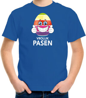 Bellatio Decorations Paasei met duimen omhoog vrolijk Pasen t-shirt / shirt - blauw - kinderen - Paas kleding / outfit L (146-152)
