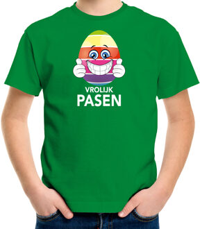 Bellatio Decorations Paasei met duimen omhoog vrolijk Pasen t-shirt / shirt - groen - kinderen - Paas kleding / outfit L (146-152)