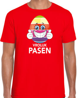 Bellatio Decorations Paasei met duimen omhoog vrolijk Pasen t-shirt / shirt - rood - heren - Paas kleding / outfit XL