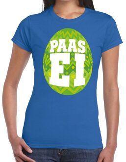 Bellatio Decorations Paasei t-shirt blauw met groen ei voor dames S