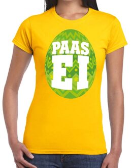 Bellatio Decorations Paasei t-shirt geel met groen ei voor dames 2XL