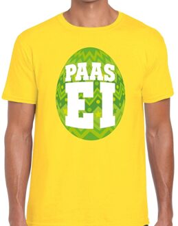 Bellatio Decorations Paasei t-shirt geel met groen ei voor heren 2XL