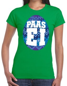 Bellatio Decorations Paasei t-shirt groen met blauw ei voor dames 2XL