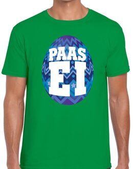 Bellatio Decorations Paasei t-shirt groen met blauw ei voor heren 2XL