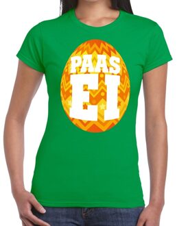 Bellatio Decorations Paasei t-shirt groen met oranje ei voor dames 2XL