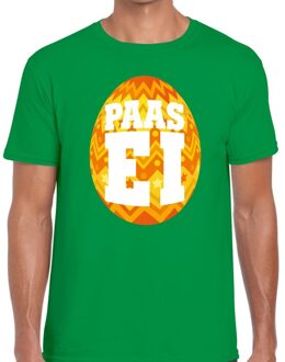 Bellatio Decorations Paasei t-shirt groen met oranje ei voor heren 2XL