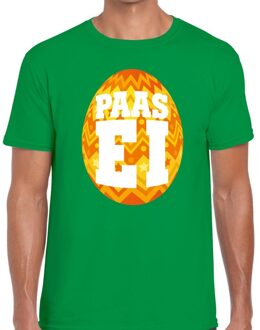 Bellatio Decorations Paasei t-shirt groen met oranje ei voor heren
