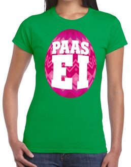 Bellatio Decorations Paasei t-shirt groen met roze ei voor dames 2XL