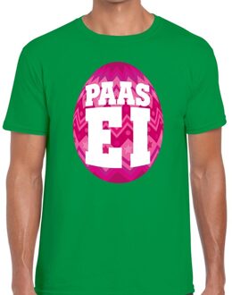 Bellatio Decorations Paasei t-shirt groen met roze ei voor heren 2XL