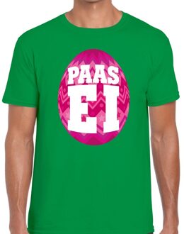 Bellatio Decorations Paasei t-shirt groen met roze ei voor heren