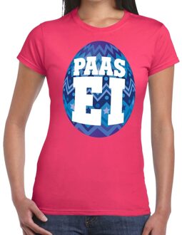 Bellatio Decorations Paasei t-shirt roze met blauw ei voor dames 2XL