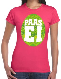 Bellatio Decorations Paasei t-shirt roze met groen ei voor dames 2XL