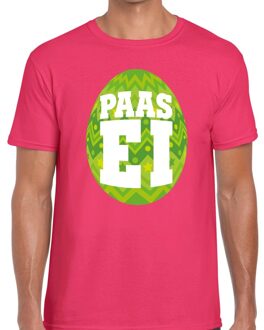 Bellatio Decorations Paasei t-shirt roze met groen ei voor heren 2XL