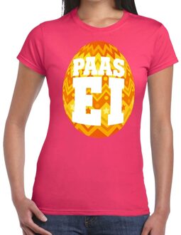 Bellatio Decorations Paasei t-shirt roze met oranje ei voor dames 2XL